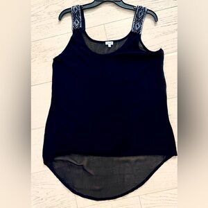 Kismet Black Tank Top with Beaded Embellished Straps MEDIUM (loose fit)